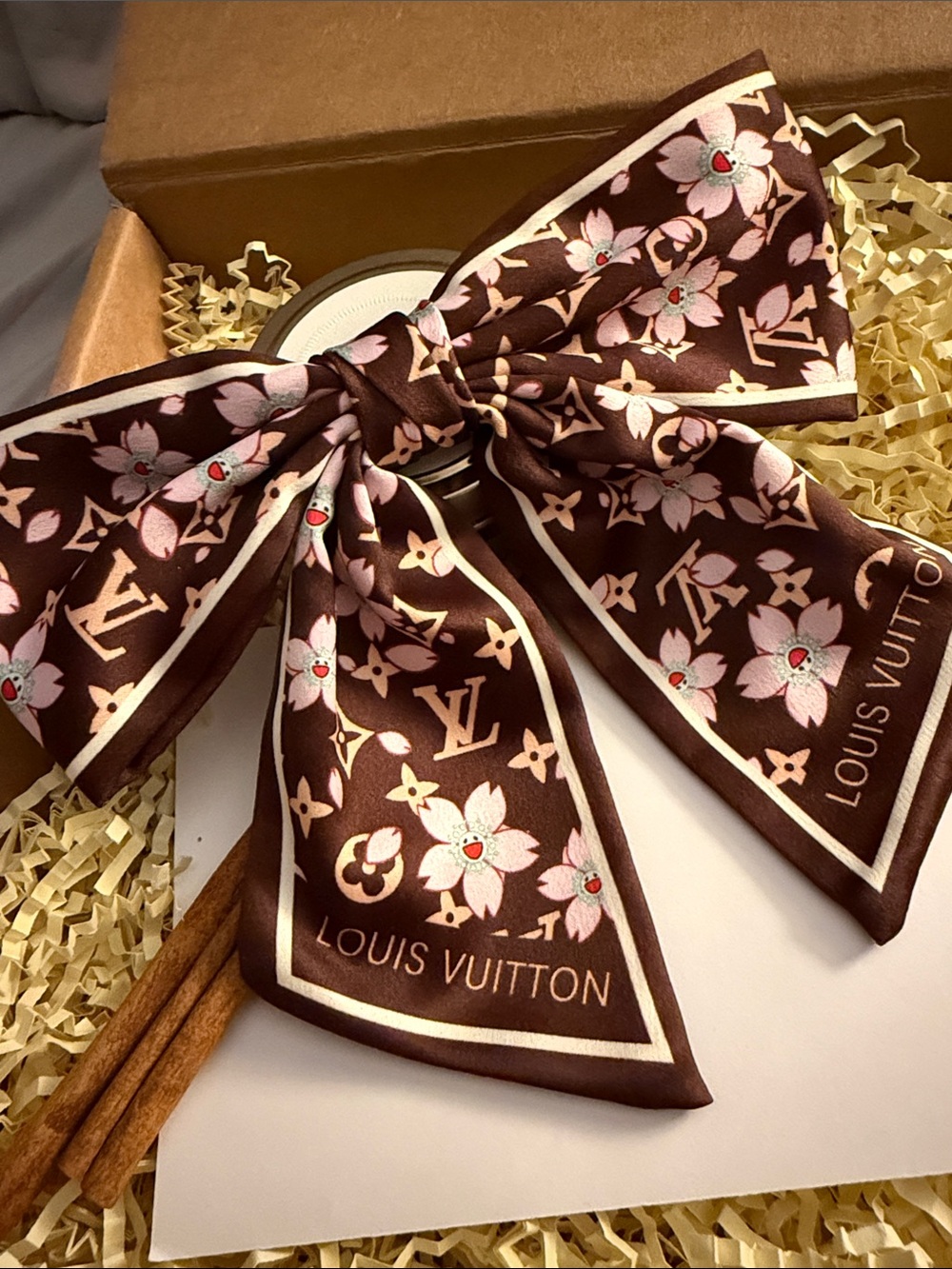 Brown & Pink Floral Monogram Silk Bow tie or for a bag decorated